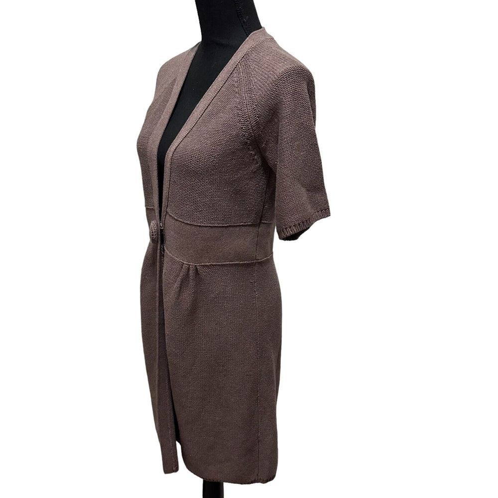 Kenji Womens Large Short Sleeve Cardigan Sweater Anthropologie Taupe - Picture 5 of 9